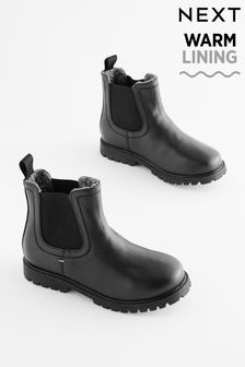 Black Thinsulate™ Warm Lined Leather Chelsea Boots