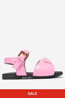 Versace Girls Leather Medusa Logo Sandals in Pink
