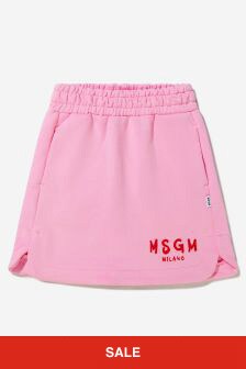 MSGM Girls Cotton Cotton Fleece Logo Skirt in Pink