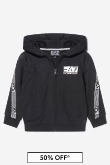 EA7 Emporio Armani Boys Cotton Logo Zip Up Top in Black