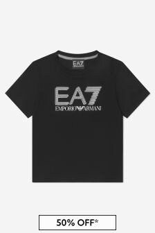 EA7 Emporio Armani Boys Cotton Jersey Logo T-Shirt in Black