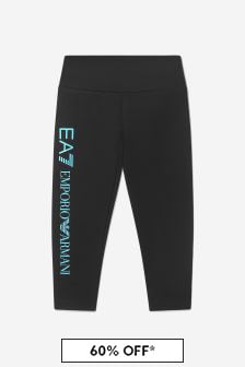 EA7 Emporio Armani Girls Cotton Logo Print Leggings in Black