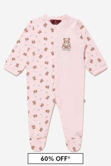Aigner Baby Girls Cotton Bear Logo Print Babygrow in Pink