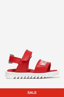 Moschino Kids Boys Leather Logo Print Sandals in Red