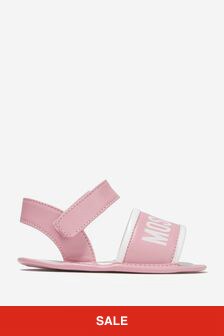 Moschino Kids Baby Girls Leather Logo Print Sandals in Pink
