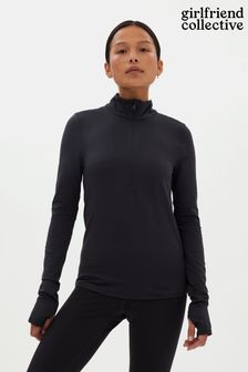 Black Girlfriend Collective Reset Long Sleeve Mock Neck Half Zip Black Top