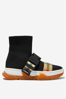 Burberry Kids Buckled Strap Sock Trainers in Black