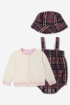 Burberry Kids Baby Girls Cotton Romper 3 Piece Gift Set in Pink