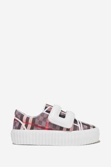 Burberry Kids Girls Checkerboard Velcro Strap Trainers in Pink