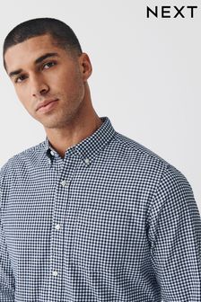 Navy Blue/White Check Long Sleeve Shirt
