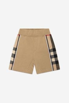Burberry Kids Baby Boys Cotton Check Panel Shorts in Cream
