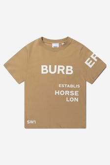 Burberry Kids Boys Cotton Jersey Logo T-Shirt in Cream