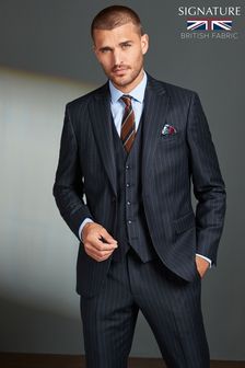 Navy Slim Fit Signature Empire Mills 100% Wool Stripe Suit: Jacket