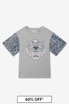 Kenzo Kids Girls Cotton Jersey Tiger T-Shirt in Grey
