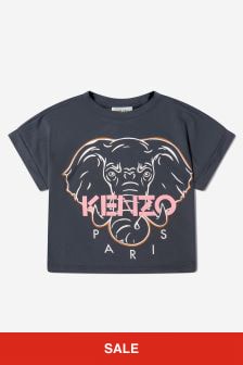 Kenzo Kids Girls Elephant Print T-Shirt in Charcoal