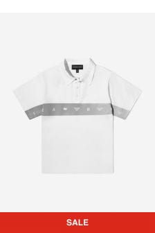 Emporio Armani Boys Cotton Short Sleeve Logo Polo Shirt in White