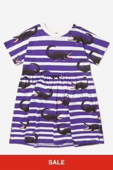 Mini Rodini Girls Purple Organic Cotton Striped Crocodile Dress