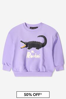 Mini Rodini Girls Organic Cotton Crocodile Sweatshirt in Purple