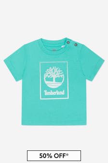 تيشرت قطن عضوي أزرق بشعار للأولاد البيبي من Timberland