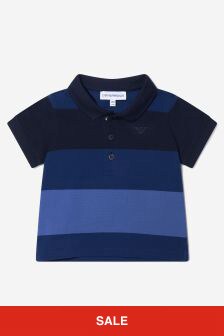 Emporio Armani Baby Boys Cotton Striped Polo Shirt in Blue