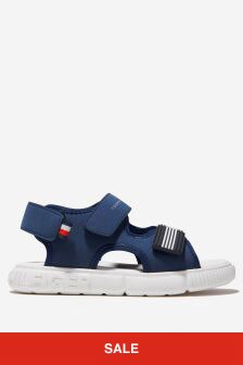 Tommy Hilfiger Boys Faux Leather Velcro Strap Sandals in Blue