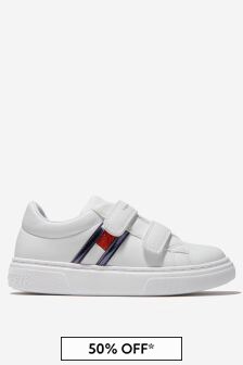 Tommy Hilfiger Girls Faux Leather Velcro Strap Trainers in White