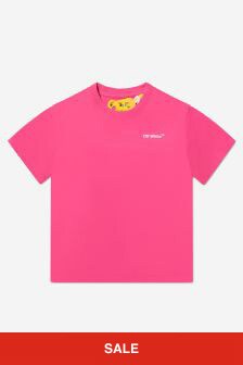 Off White Girls Cotton Short Sleeve Arrow T-Shirt in Pink