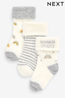 White Born In 2023 Baby Socks 3 Pack (0mths-2yrs)