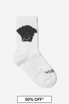 Versace Unisex Cotton Logo Socks in White