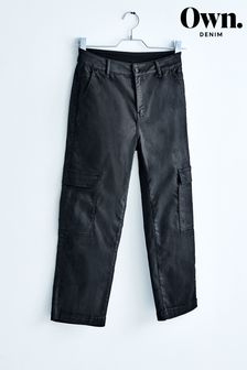 Black Utility Own. Mid Rise Straight Jeans