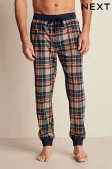 Navy Blue/Neutral Check Motion Flex Cosy Cuffed Pyjama Bottoms