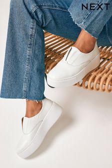 White Signature Forever Comfort® Leather Chunky Wedges Platform Trainers