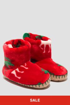 Hatley Kids & Baby Boys Holiday Moose Fleece Slippers in Red