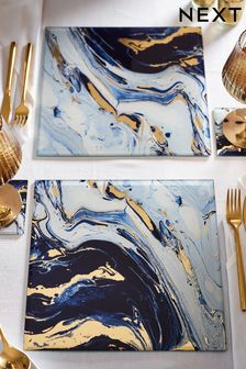 Navy Set of 2 Navy Galaxy Glass Placemats