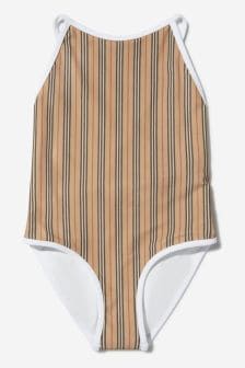 Burberry Kids Girls Icon Stripe Recycled Nylon Swimsuit