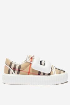 Burberry Kids Unisex Check Logo Trainers in Beige