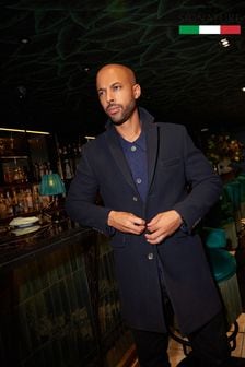 Navy Blue Signature Italian Wool Rich Epsom Overcoat With Cashmere