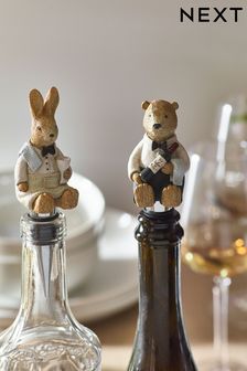 Natural Set of 2 Natural Bunny and Bear Bottle Stoppers