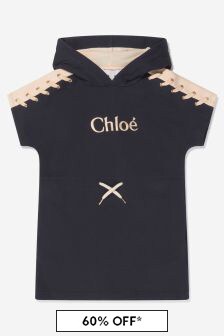 فستان فليس قطن كحلي بهودي بشعار للبنات من Chloe Kids