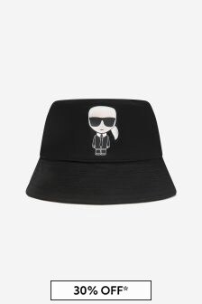 قبعة باكيت قطن سوداء بشعار للأولاد من Karl Lagerfeld