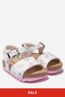 Monnalisa Girls Faux Leather Rose Print Sandals in Ivory
