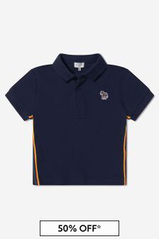 Paul Smith Junior Boys Cotton Logo Polo Shirt in Navy