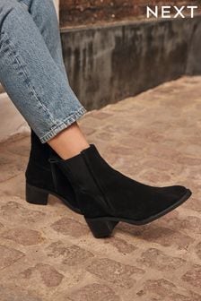 Black Suede Forever Comfort® Leather Block Heel Chelsea Boots