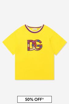 Dolce & Gabbana Kids Girls Cotton Jersey Logo T-Shirt in Yellow