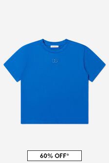تيشرت جيرسيه قطن أزرق بشعار للأولاد D&G من Dolce & Gabbana Kids