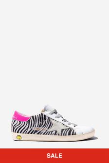 Golden Goose Kids Girls Leather Suede Star Zebra Trainers in White