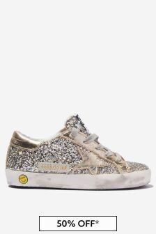 Golden Goose Kids Girls Glitter Lace-Up Super-Star Trainers in Gold