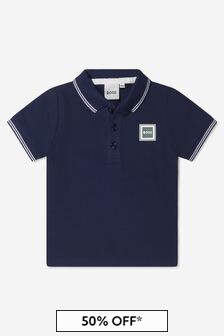 Boss Kidswear Baby Boys Cotton Pique Branded Polo Shirt in Navy