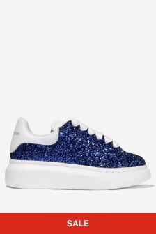 Alexander McQueen Girls Crystal Glitter Lace-Up Trainers in Navy