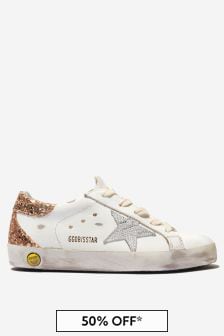 Golden Goose Kids Leather Suede Python Print Super-Star Trainers in White
